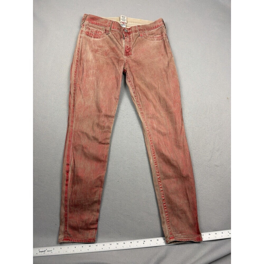 True Religion Halle Mid Rise Super Skinny Jeans Sz 32 Red Acid Wash